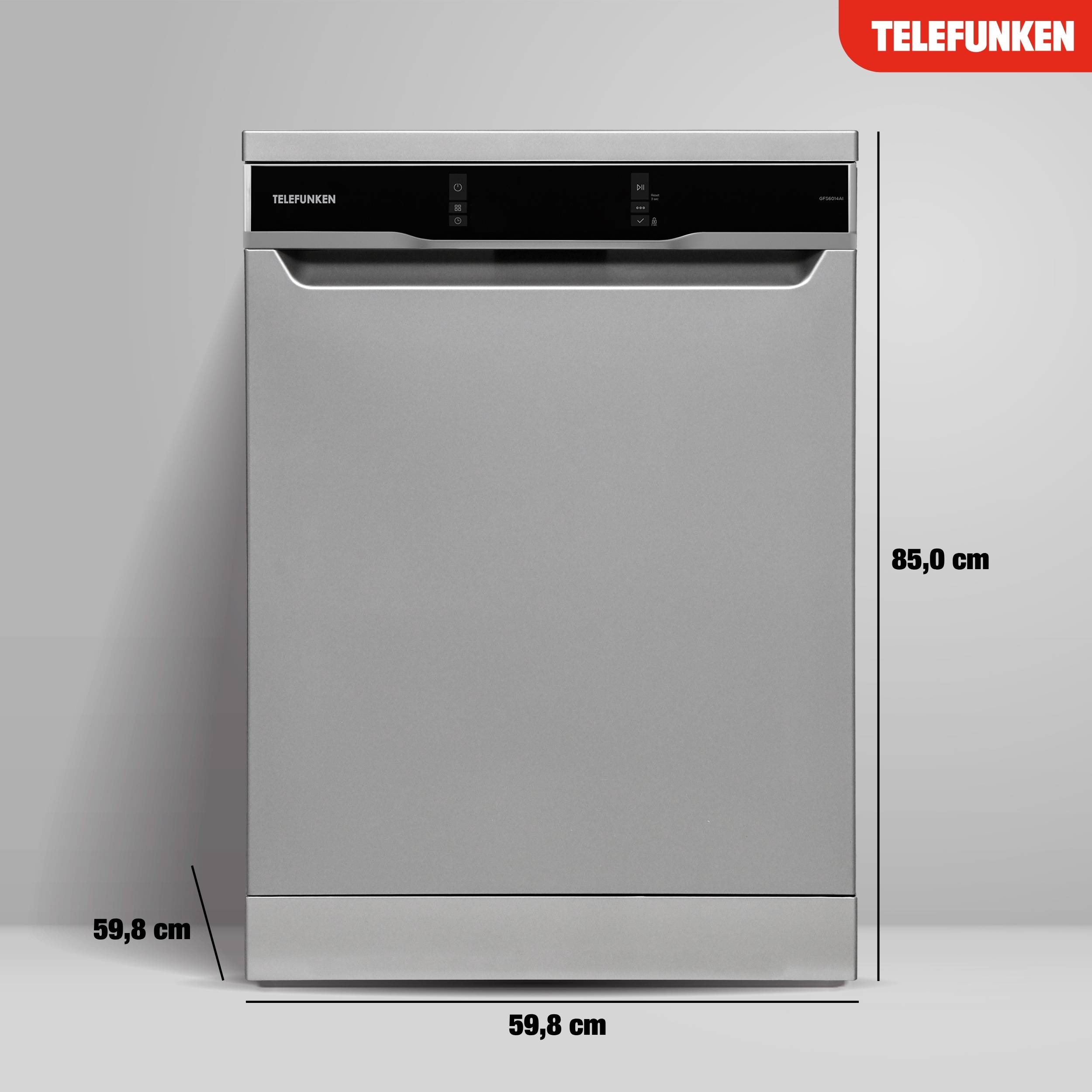 Telefunken Geschirrspüler 60 cm | Spülmaschine freistehend | 14 Maßgedecke | 9 Programme | Unterbaufähig | GFS6014AI