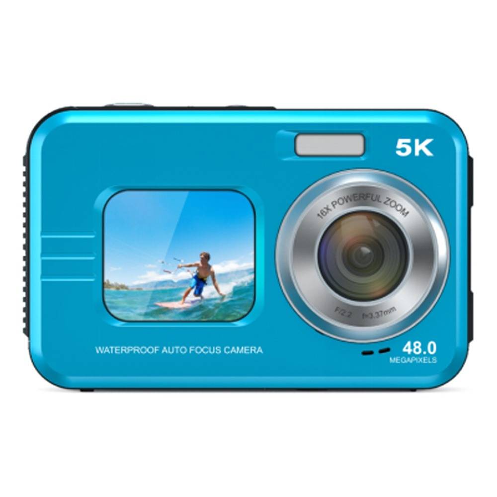 4K Wasserdichte Digitalkamera mit 32GB TF Karte - Dual Kamera, HD Video, Perfekt für Selfies & Unterwasseraufnahmen Blue