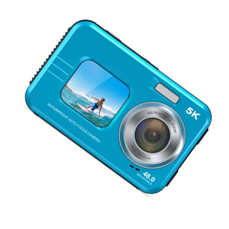 5K Wasserdichte Digitalkamera mit Dual-Display für Selfies und Unterwasseraufnahmen Blue