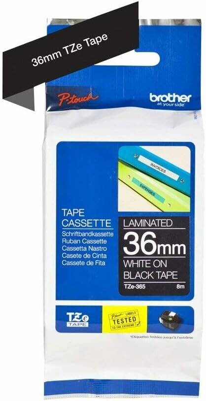 Brother TZe-365 TZe365 Weiß auf Schwarz Rolle (3,6 cm x 8 m)