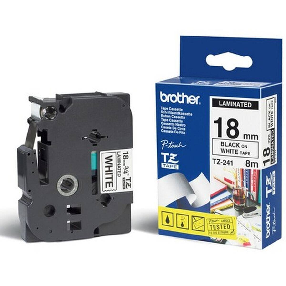 Brother Schriftbandkassette Brother 18mm weiß /schwarz TZE241