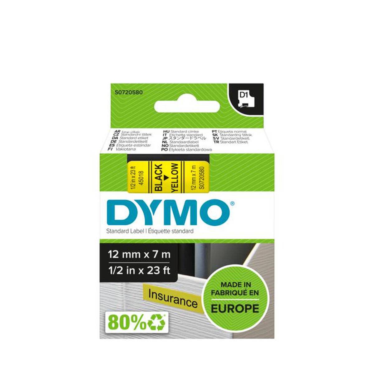 Dymo Dymo Schriftband 45018 Yellow Black (S0720580)