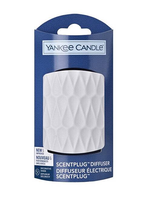 Yankee Candle ScentPlug elektrischer Diffusor in blauer Verpackung mit sichtbarem weißem strukturiertem Stecker-Gerät vorne.