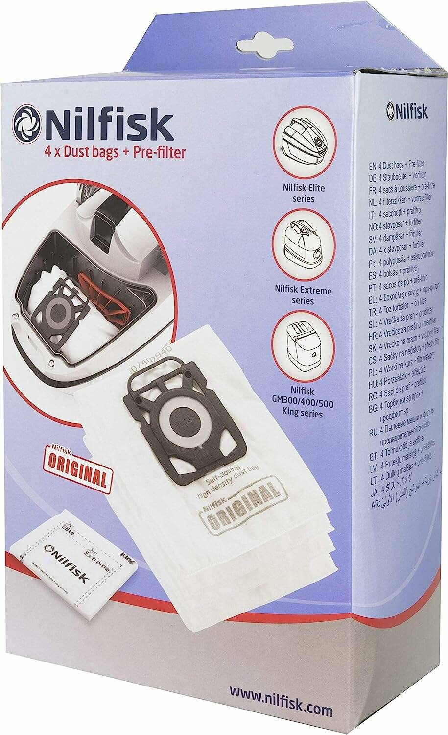 Nilfisk - 107407940-4 Bags Vacuum Cleaner + Pre-Filter
