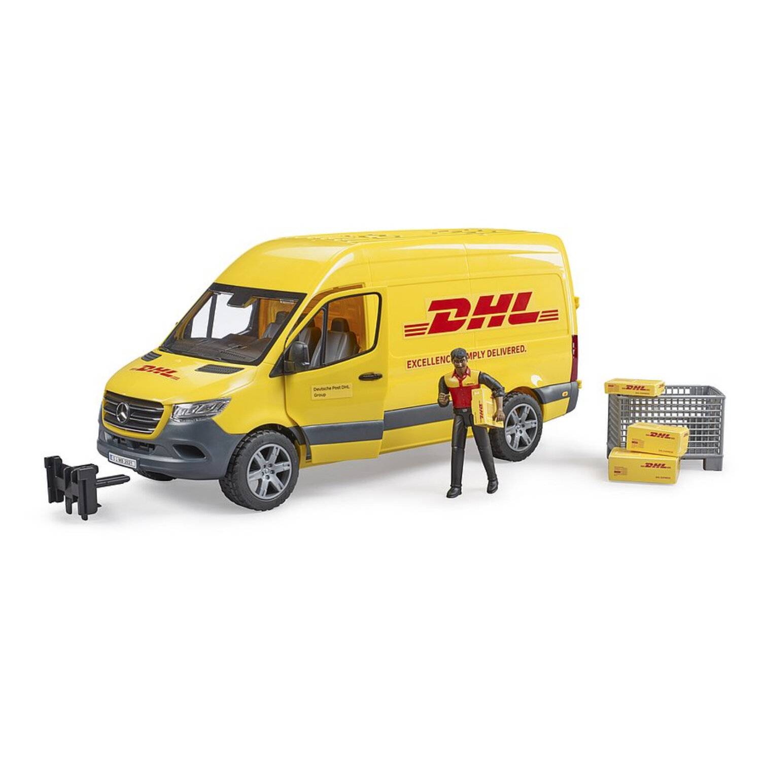 bruder MB Sprinter DHL mit Fahrer, Modellfahrzeug (gelb)