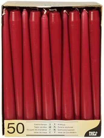 Papstar Pack Of 50 Stick Candles Diameter 2.2 Cm Length 25 Cm Bordeaux