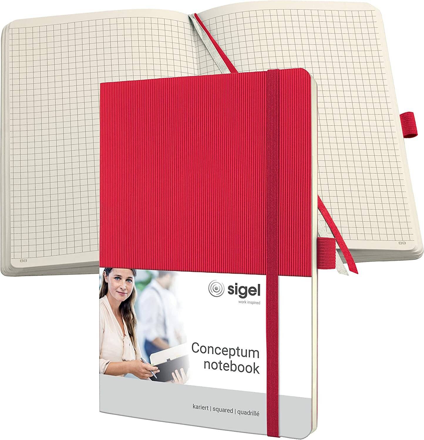 Sigel Co324 Notebook, Approx. A5, Squared, Softcover, Elastic Fastener, Red