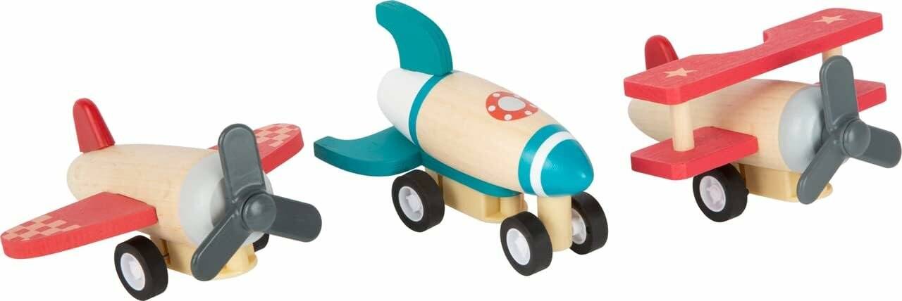 Small Foot Rückziehflieger und-raketen-Set, mit DREI tollen Fliegern, aus robustem Holz, ab 12 Monaten, 11884 Spielzeug