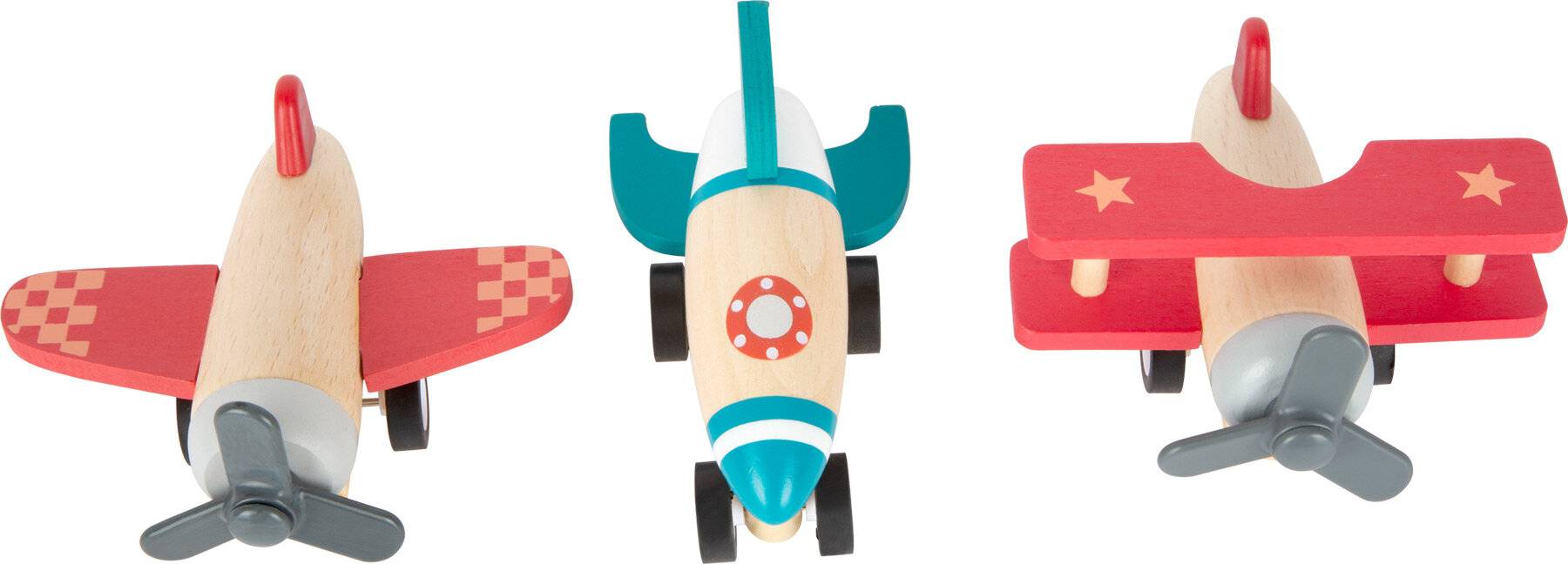 Small Foot Rückziehflieger und-raketen-Set, mit DREI tollen Fliegern, aus robustem Holz, ab 12 Monaten, 11884 Spielzeug
