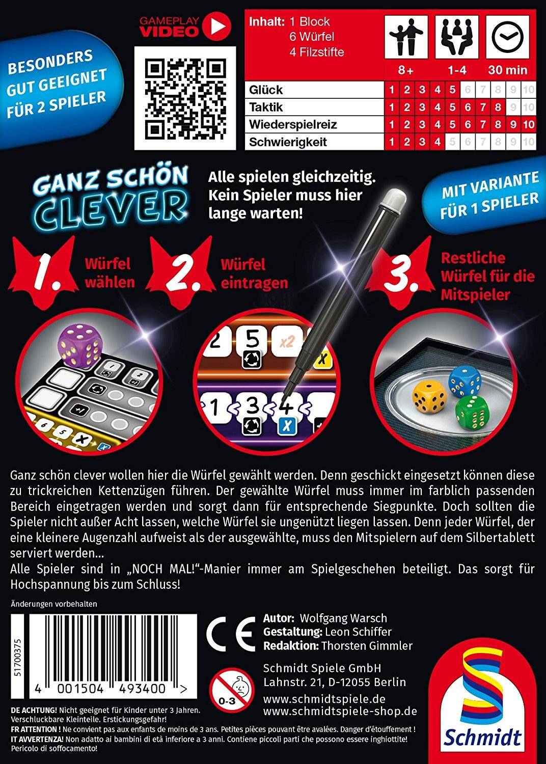 Schmidt Spiele Ganz schÃ ¶ n clever, WÃ ¼ rfelspiel