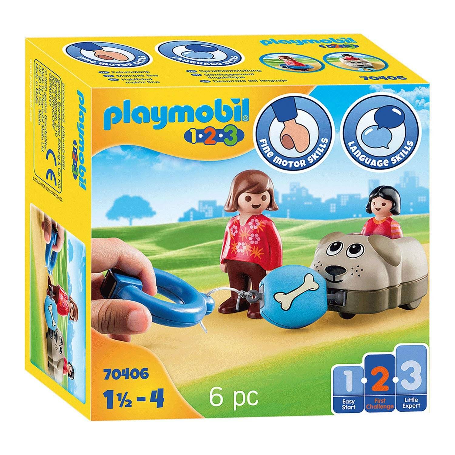 Playset Playmobil 1.2.3 Hund Kinder 70406 (6 pcs)