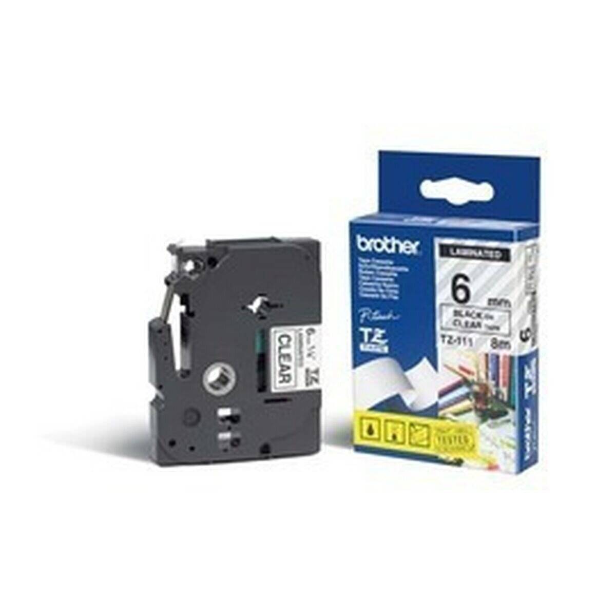 Brother Schriftbandkassette Brother 6mm farblos/schwarz TZE111