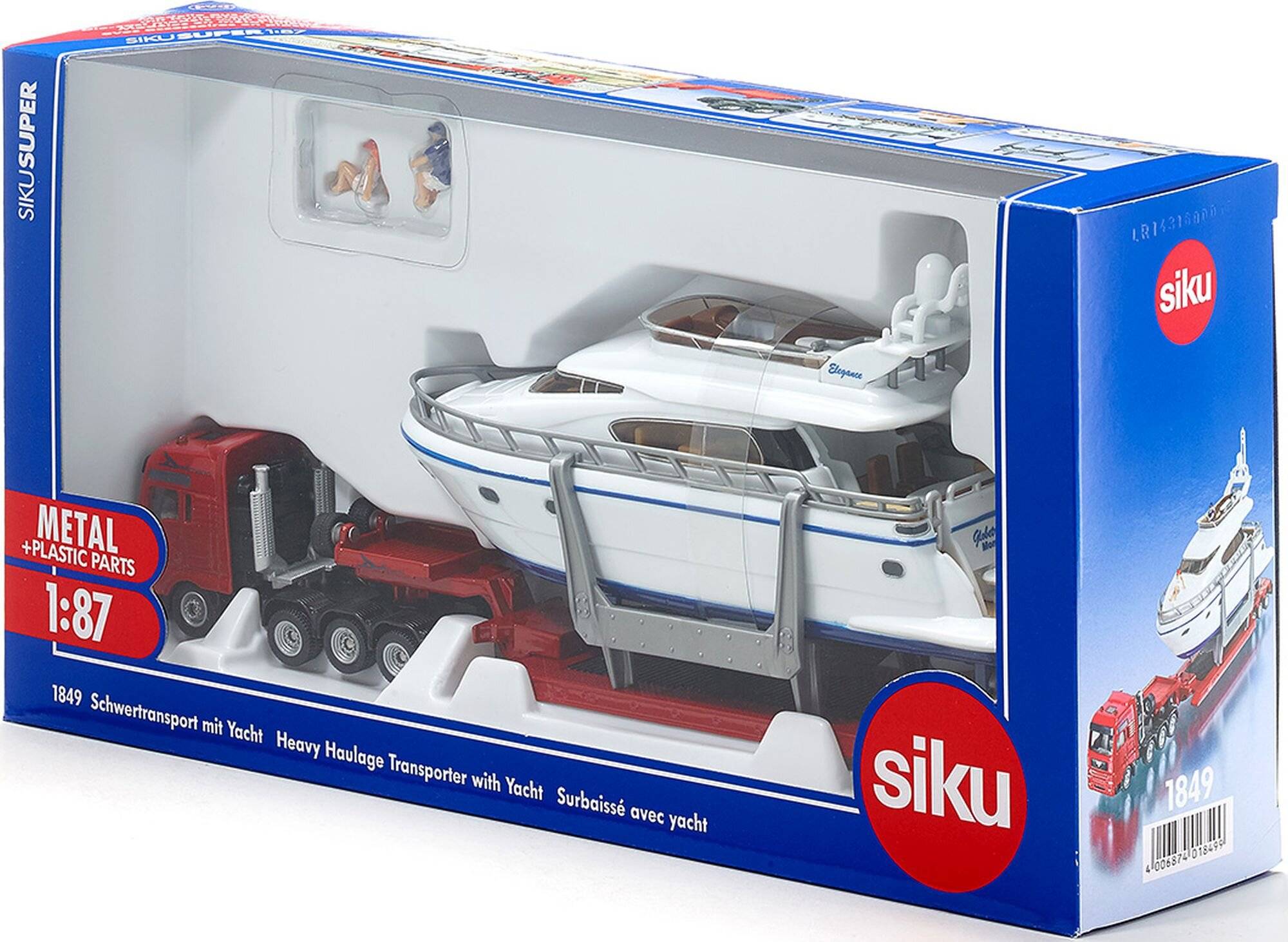 SIKU SUPER Schwertransport mit Yacht, Modellfahrzeug (rot/weiÃ  )