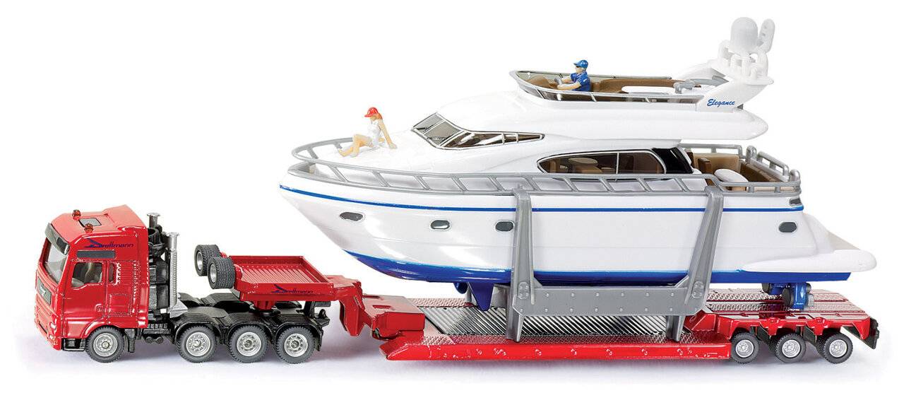 SIKU SUPER Schwertransport mit Yacht, Modellfahrzeug (rot/weiÃ  )
