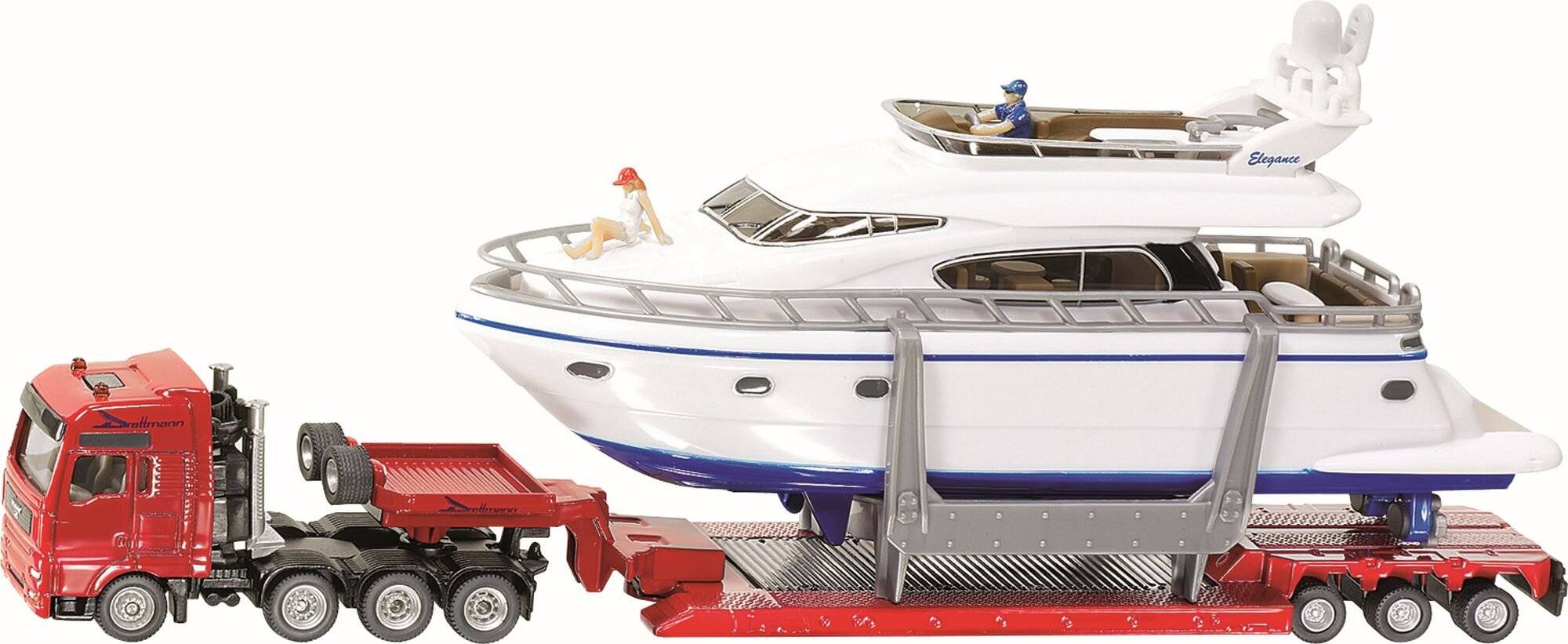 SIKU SUPER Schwertransport mit Yacht, Modellfahrzeug (rot/weiÃ  )