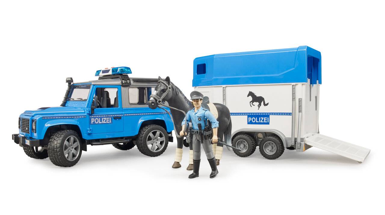 bruder Land Rover Defender Polizeifahrzeug und PferdeanhÃ ¤ nger, Modellfahrzeug (Inkl. Pferd und Polizist)