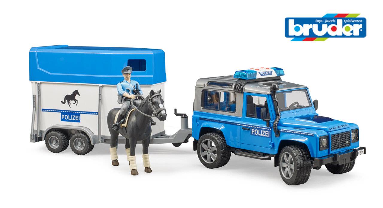 bruder Land Rover Defender Polizeifahrzeug und PferdeanhÃ ¤ nger, Modellfahrzeug (Inkl. Pferd und Polizist)