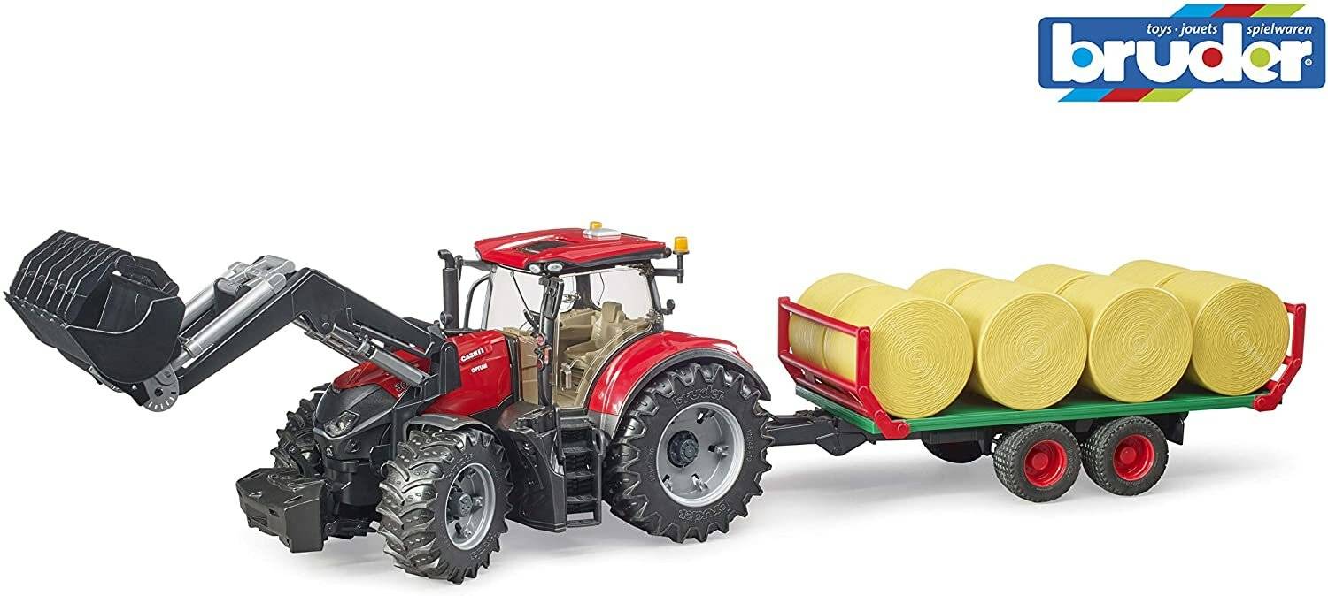 bruder Case IH Optum 300CVX mit Frontlader und BallentransportanhÃ ¤ nger, Modellfahrzeug