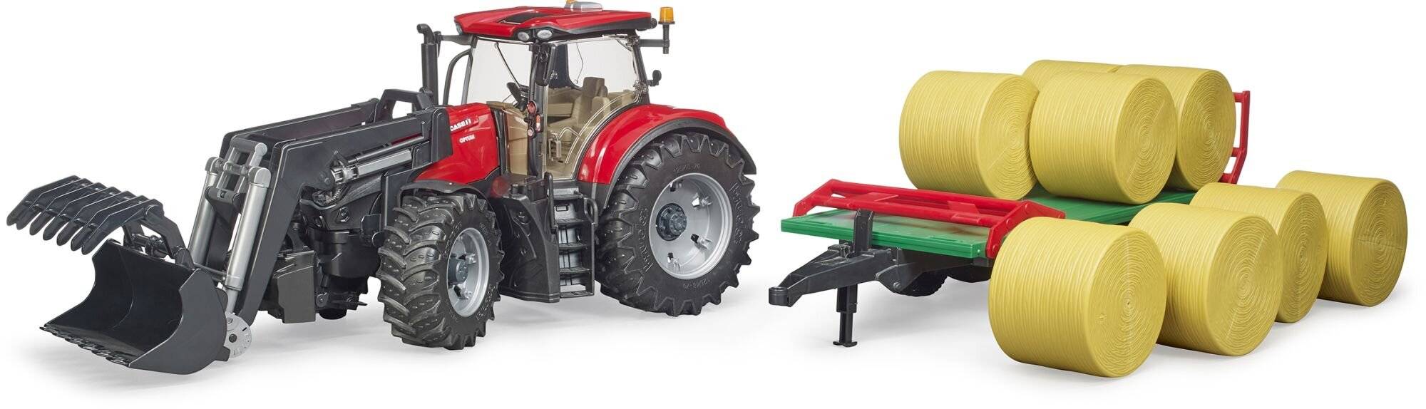 bruder Case IH Optum 300CVX mit Frontlader und BallentransportanhÃ ¤ nger, Modellfahrzeug