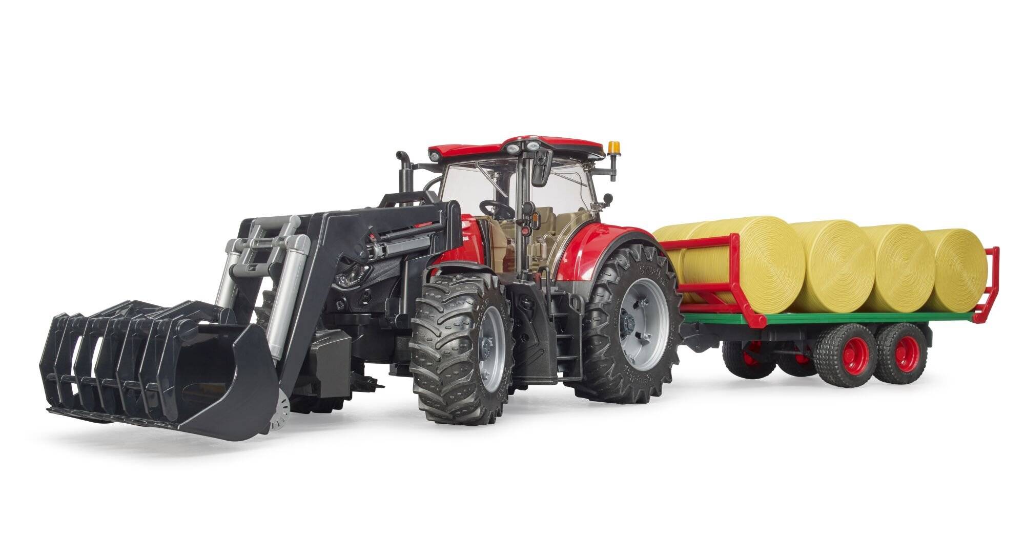 bruder Case IH Optum 300CVX mit Frontlader und BallentransportanhÃ ¤ nger, Modellfahrzeug