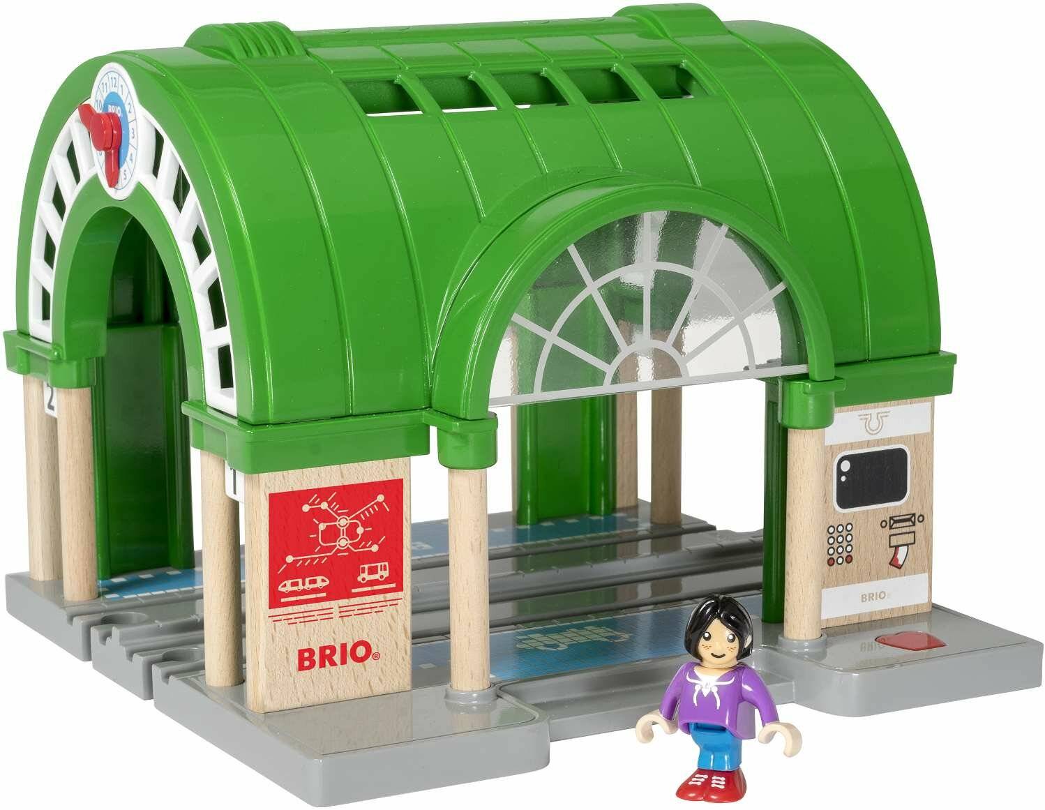 BRIO World Neuer Hauptbahnhof mit Ticketautomat, SpielgebÃ ¤ ude (grÃ ¼ n/grau)