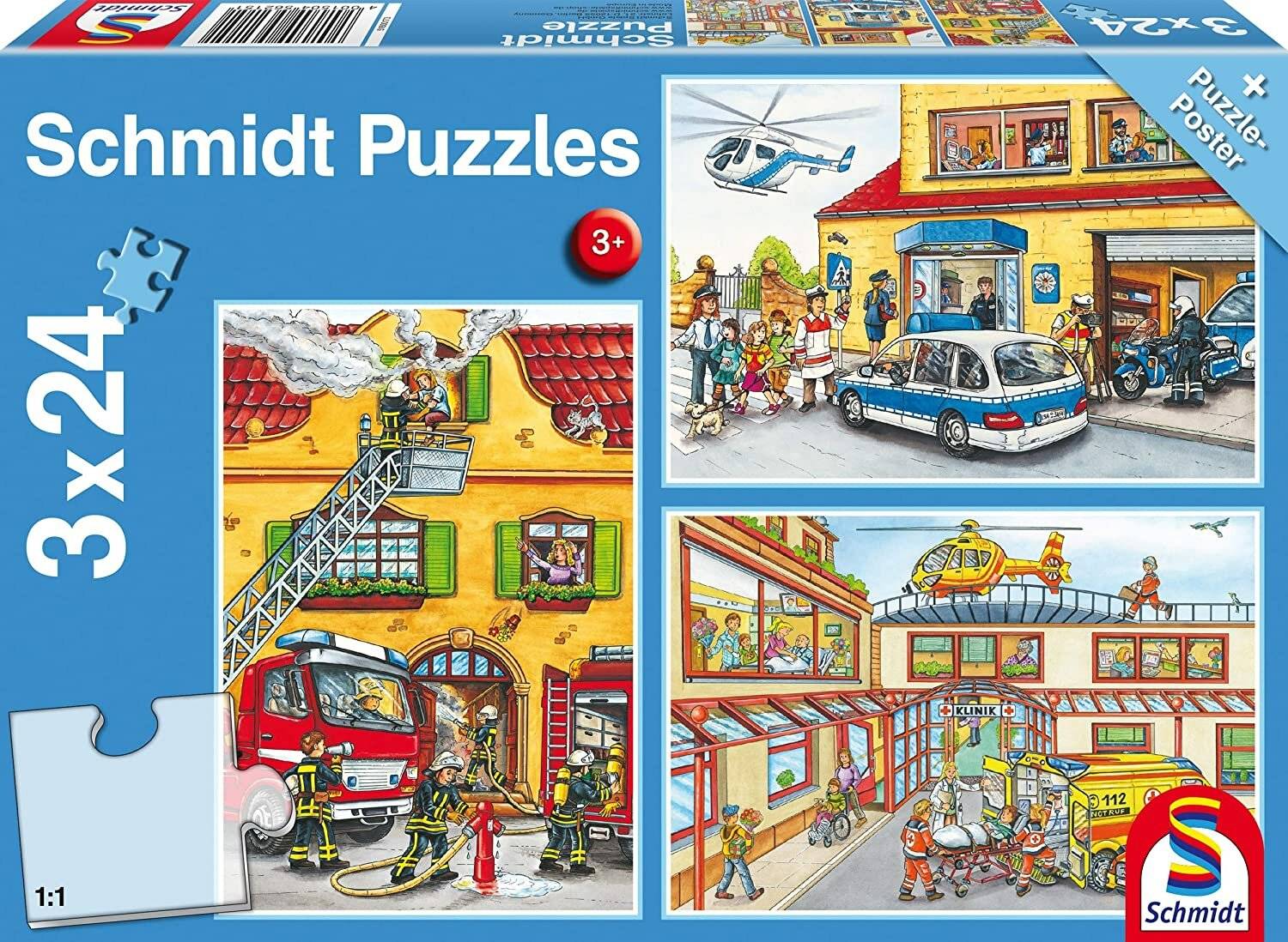 Schmidt Spiele Schmidt Spiele Kinderpuzzle Feuerwehr und Polizei, 3x24 Teile