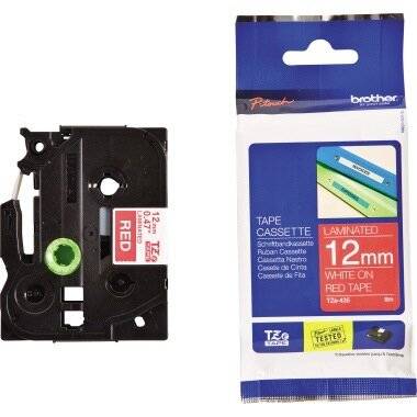 Brother P-touch Schriftband TZe-435 12mm x 8m weiß /rot laminiert selbstklebend