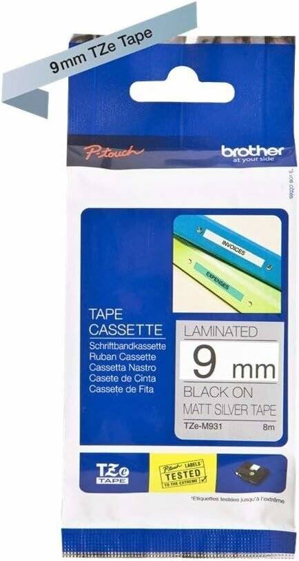 Brother P-touch TZe-M921 silber-metallic (matt)/black (8m x 9mm)