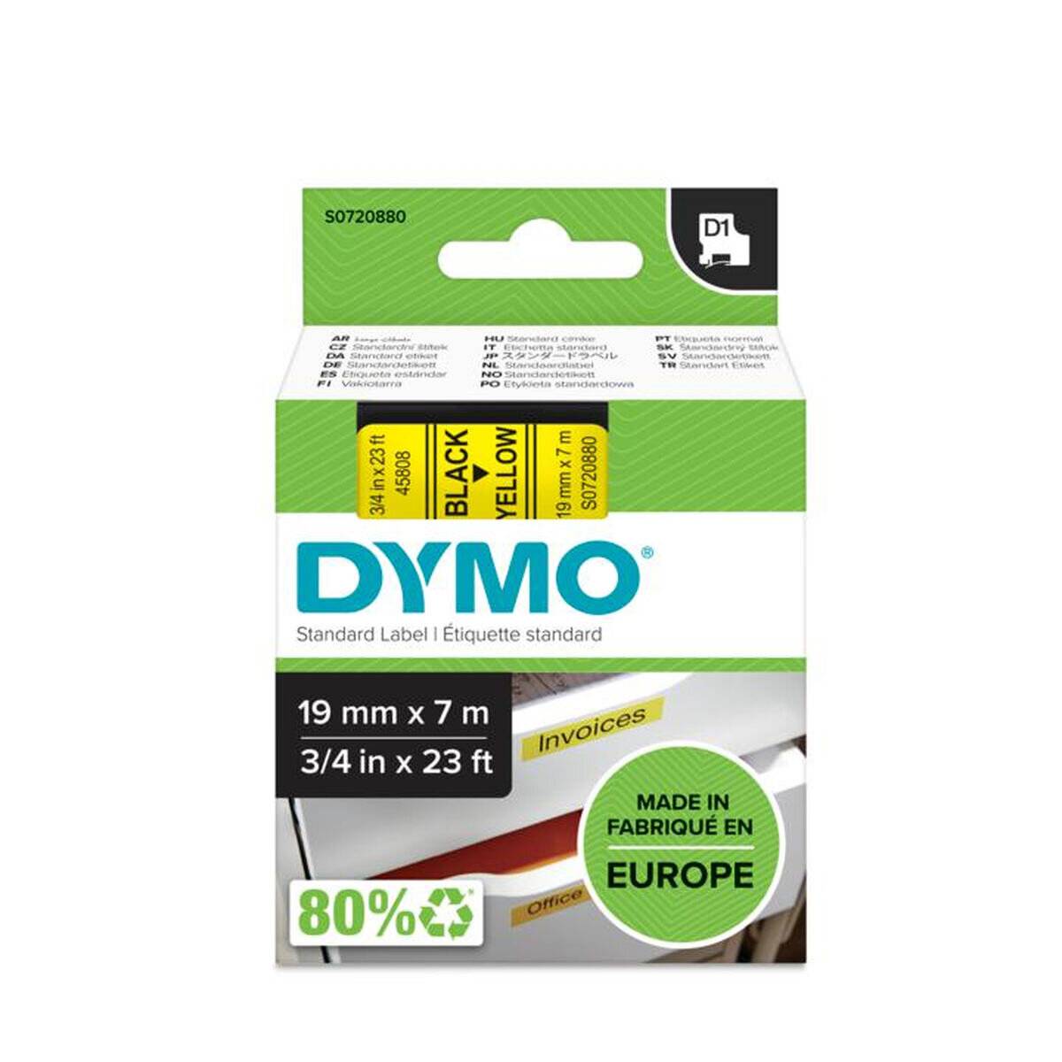 Dymo Schriftband 45808 Yellow Gelb Black Schwarz (S0720880)
