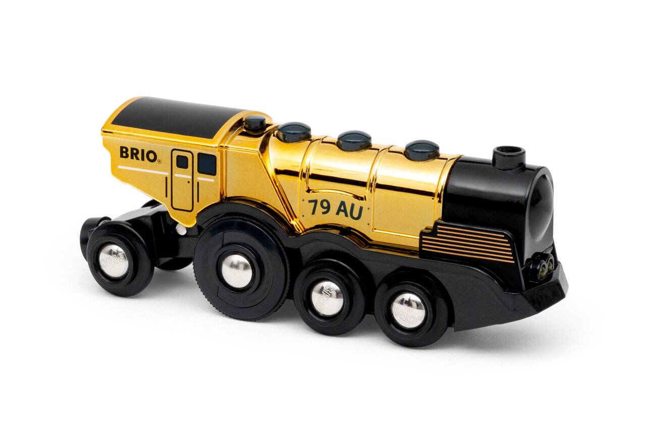 BRIO Goldene Batterielok mit Licht und Sound, Spielfahrzeug