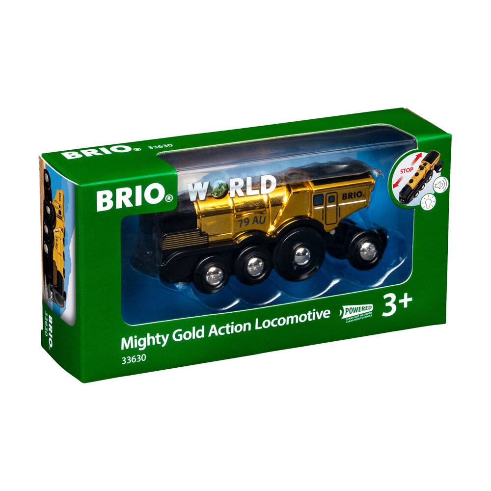 BRIO Goldene Batterielok mit Licht und Sound, Spielfahrzeug