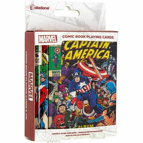 Paladone Marvel Spielkarten Captain America grau/blau, Bedruckt, Pappe/Metall, in Geschenkverpackung.