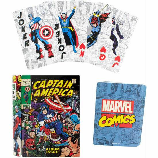 Paladone Marvel Spielkarten Captain America grau/blau, Bedruckt, Pappe/Metall, in Geschenkverpackung.