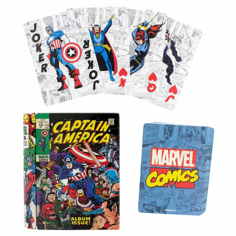 Paladone Marvel Spielkarten Captain America grau/blau, Bedruckt, Pappe/Metall, in Geschenkverpackung.
