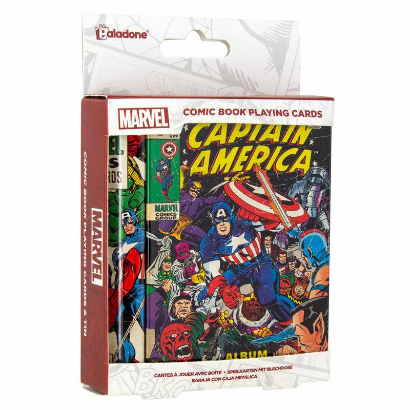 Paladone Marvel Spielkarten Captain America grau/blau, Bedruckt, Pappe/Metall, in Geschenkverpackung.