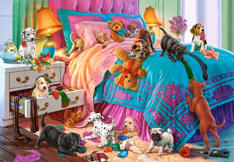 puzzle Naughty Puppies 68 x 47 cm 1000 Teile