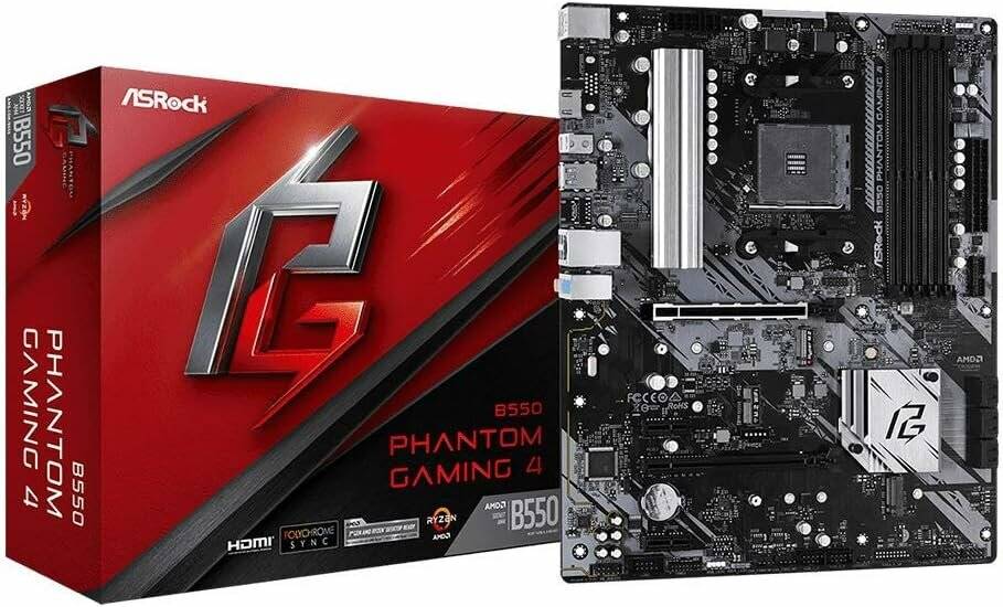 ASRock B550 Phantom Gaming 4 Motherboard ATX (90-MXBCY0-A0UAYZ) (90MXBCY0A0UAYZ)