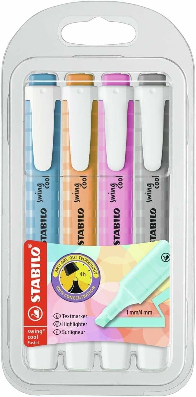 Textmarker Stabilo-Swing- cool Pastel 4er-Etui