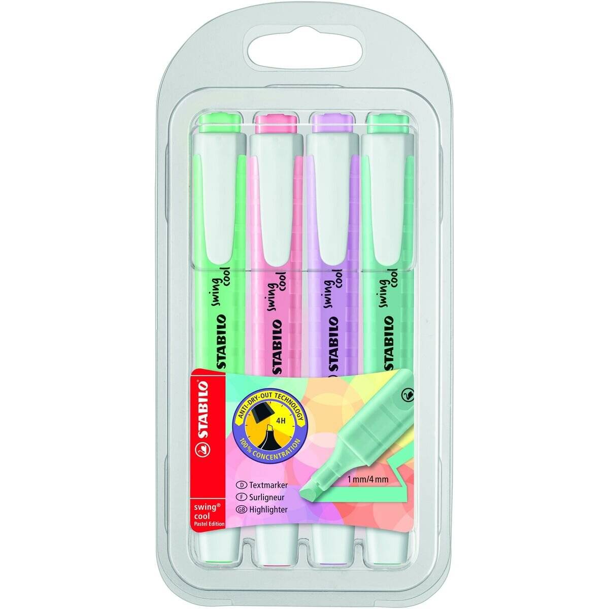 Textmarker Stabilo-Swing- cool Pastel 4er-Etui