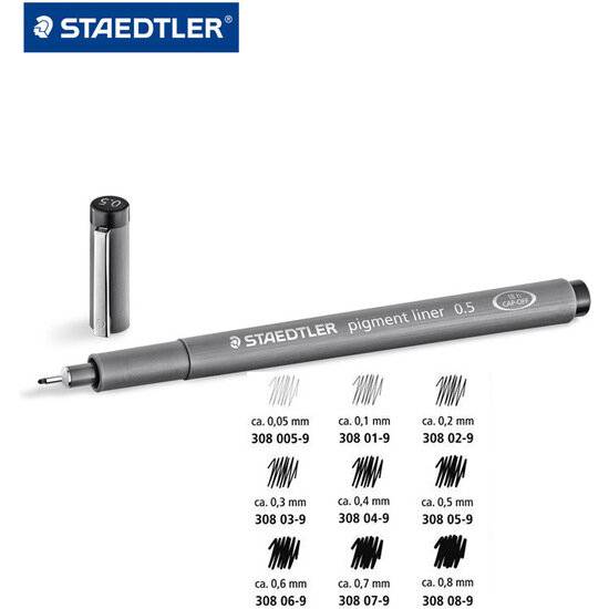 STAEDTLER Pigmentliner Staedtler 308005-9 - schwarz 0,05 mm lange Metallspitze