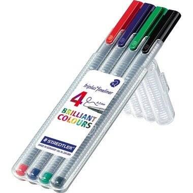 STAEDTLER Fineliner Staedtler triplus 334 - farbig sortiert 0,3 mm in Aufstellbox ergonomischer Dreikantschaft 4er-Set