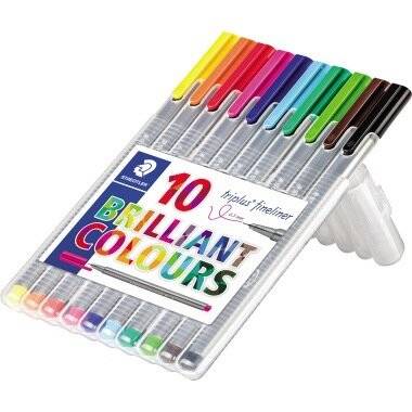 STAEDTLER Fineliner Staedtler triplus 334 - farbig sortiert 0,3 mm in Aufstellbox ergonomischer Dreikantschaft 10er-Set