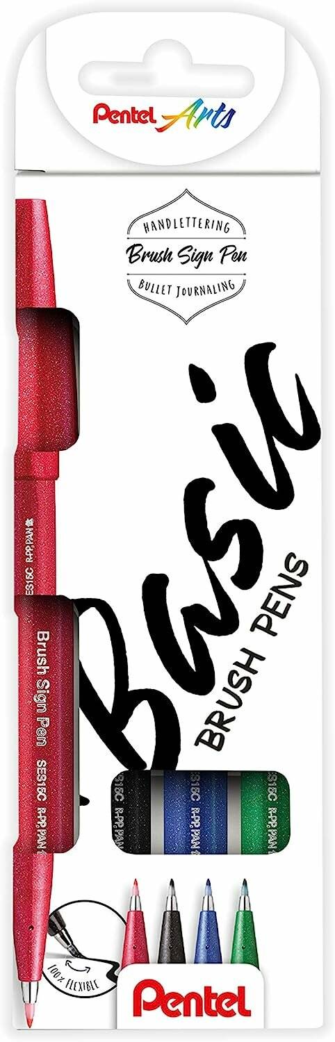 Fasermaler-Pinselmaler Sign Pen Brush Set: schwarz-rot-blau grün
