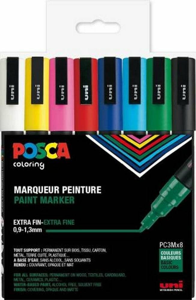 Acryl Marker Posca 8er Etui fein Grundfarben Strichstärke ca 0,9-1,3mm PC3M