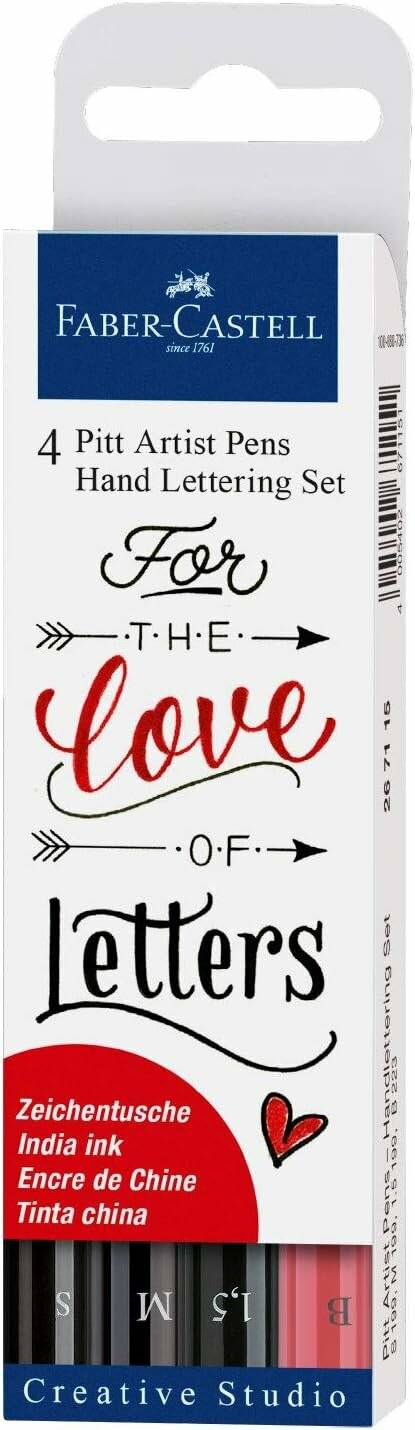 Handlettering Set 4er Pitt Artist Pen rot-schw. Tuschestift wasserfest