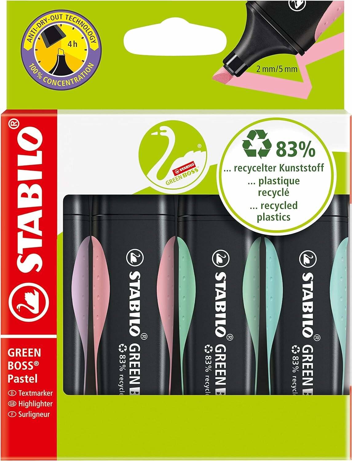 Stabilo Green Boss 4er-Pc Textmarker Pastell sortiert