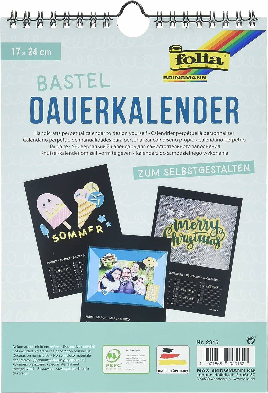 Bastel Kalender schwarz 17x24cm mit Anleitung jahresunabhängig
