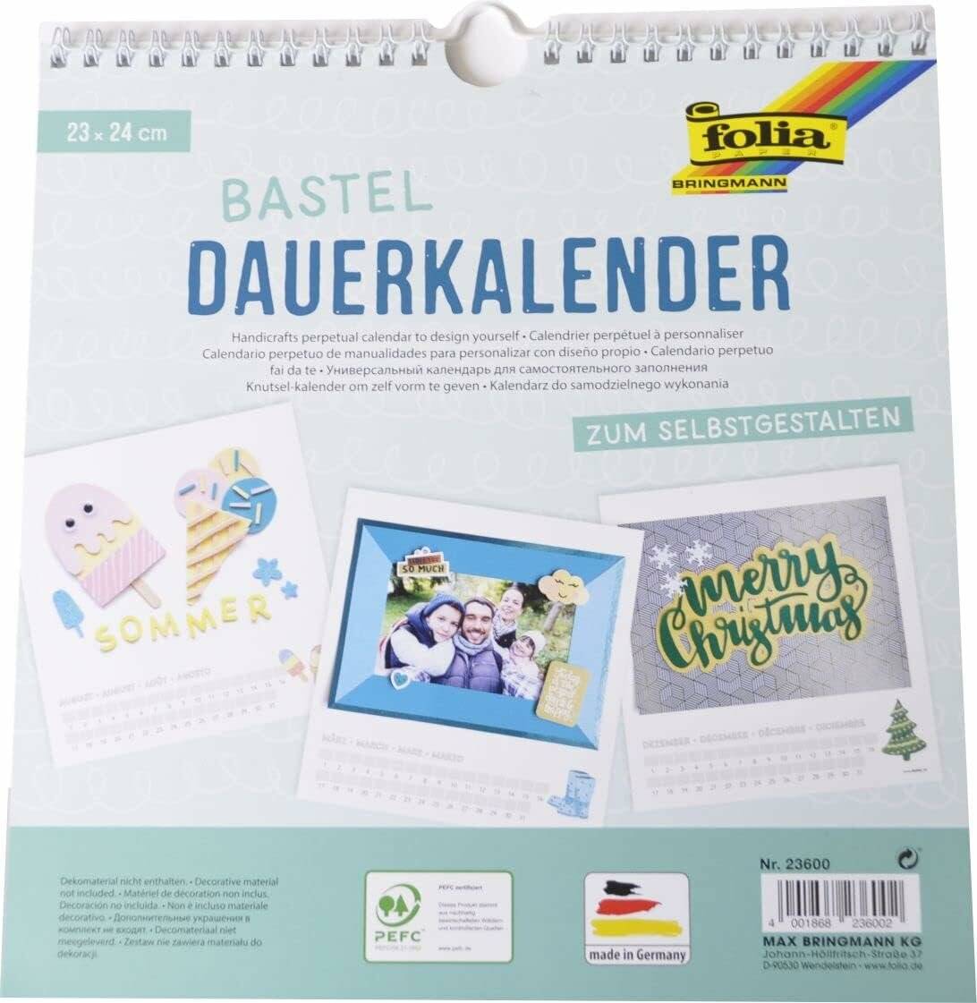 Bastel Kalender weiß 23x24cm für Bilder bis 13x18 23600 jahresunabhängig
