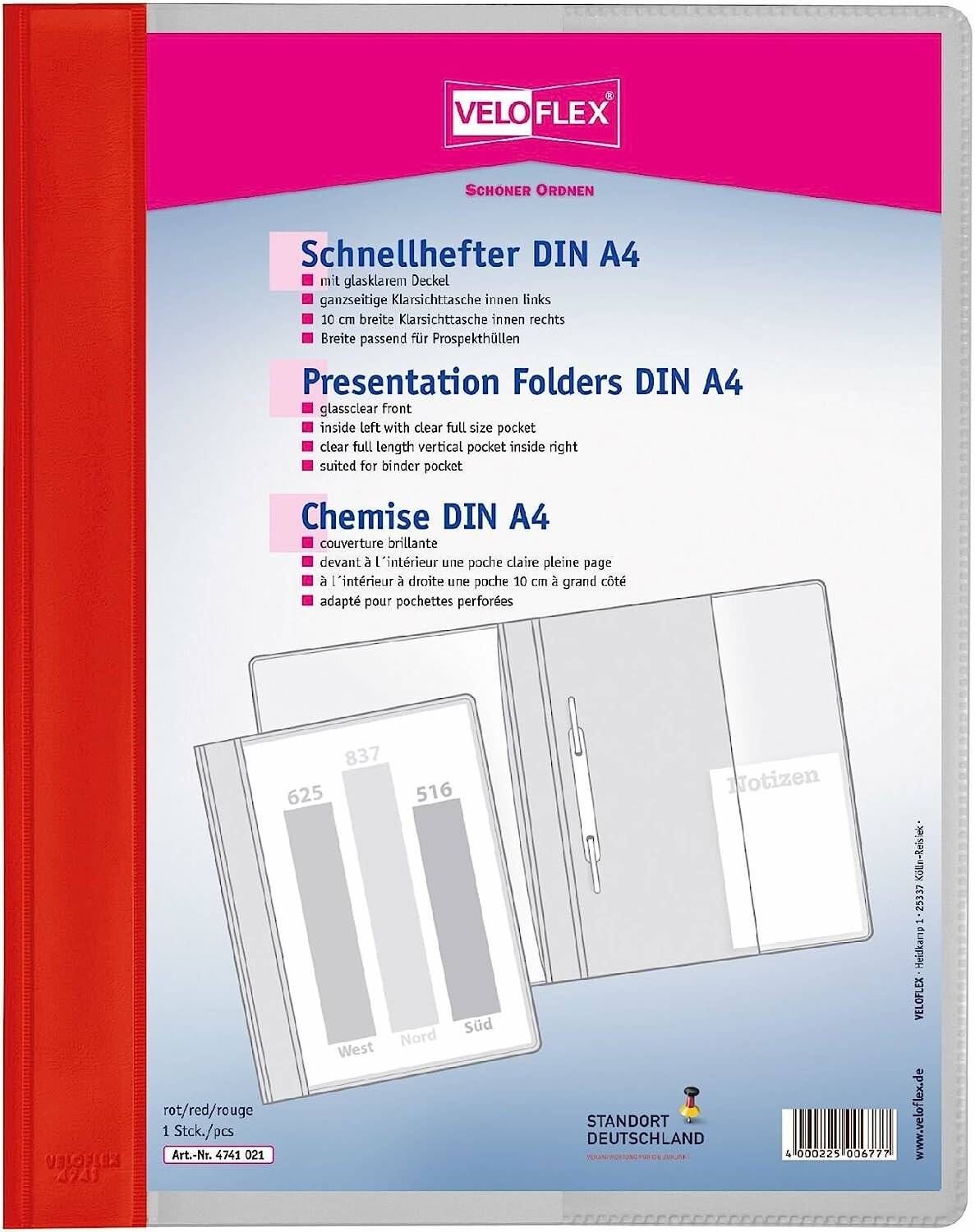 Veloflex Schnellhefter Veloform 4741 A4+ ü berbreit rot PVC Kunststoff kaufmä nnische Heftung bis