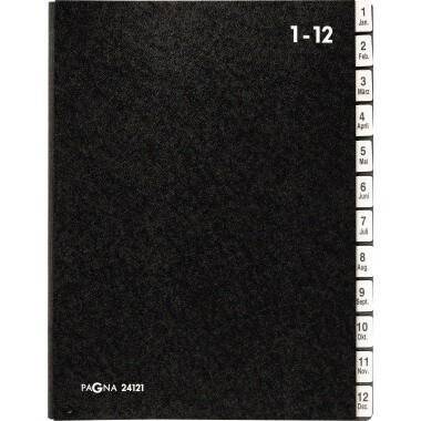 Pultordner 12-tlg 1-12 schwarze Hartpappe Leinenrücken
